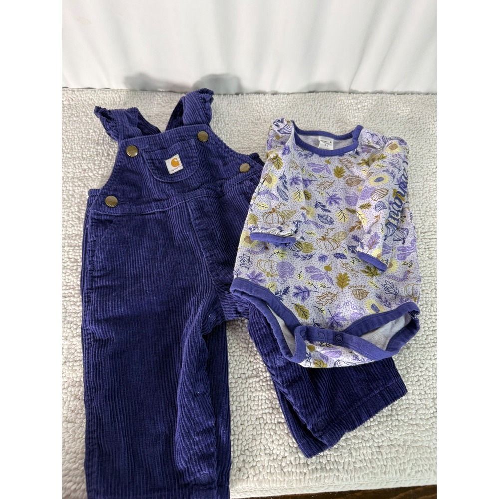 Carhartt Baby Girls 9M Purple Corduroy Overalls and Floral Bodysuit Set SD9951-G